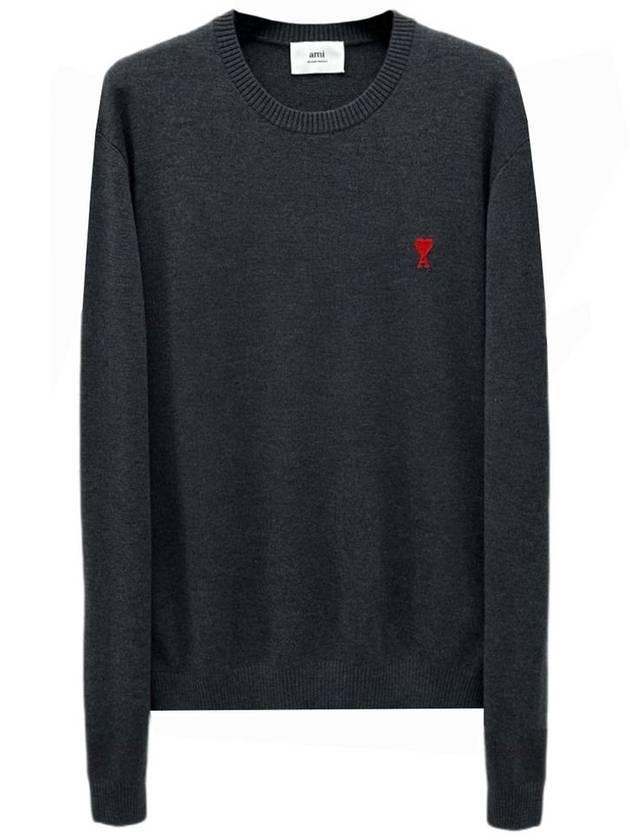 Men's Mini Heart Logo Merino Wool Knit Top Grey - AMI - BALAAN 2