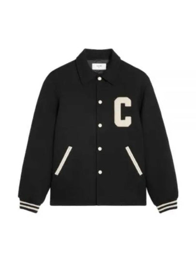 Textured Wool Baseball Teddy Jacket Black - CELINE - BALAAN 2