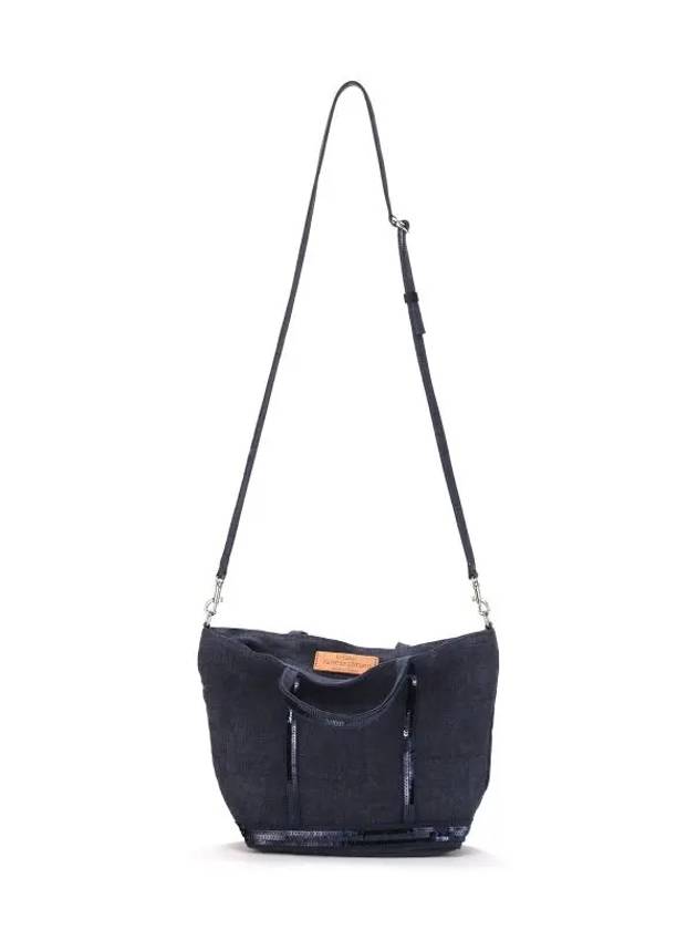 Women's Cabas Small Linen Tote Bag Navy - VANESSA BRUNO - BALAAN 4