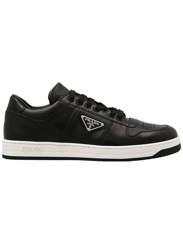 Downtown Triangle Logo Leather Low Top Sneakers Black - PRADA - BALAAN 2