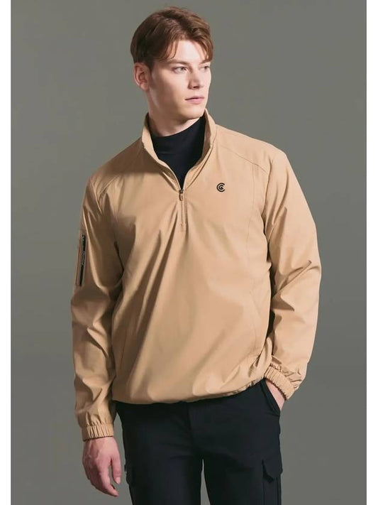 Men s fleece lined high neck half zip up windbreaker beige - CLEVELAND GOLF - BALAAN 2