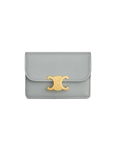 Triomphe Shiny Calfskin Flap Card Wallet Pearl Blue - CELINE - BALAAN 1