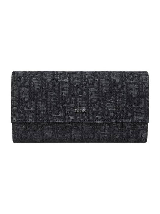 Oblique Flap Jacquard Long Wallet Black - DIOR - BALAAN 1