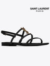 Women's Smooth Leather Gold Tone Monogram Detail Cassandra Flat Sandals Black - SAINT LAURENT - BALAAN 4