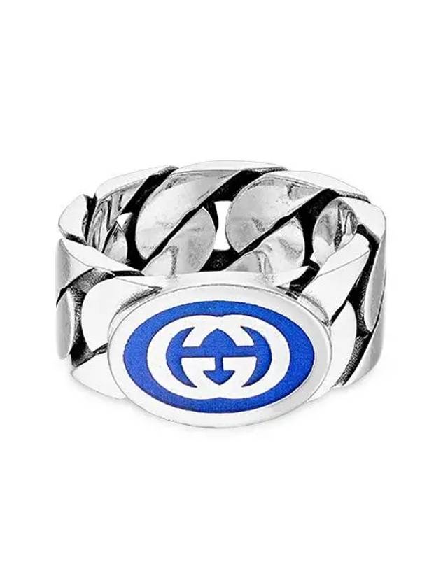 Interlocking G Enamel Ring Silver Blue Enamel - GUCCI - BALAAN 3