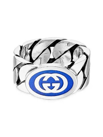 Interlocking G Enamel Ring Silver Blue Enamel - GUCCI - BALAAN 2