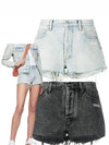 bleached fringe denim shorts - OFF WHITE - BALAAN 2