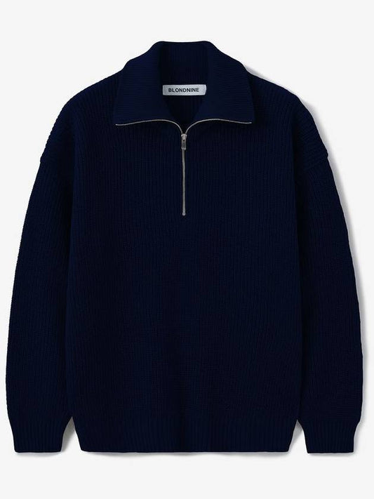 Half zip-up rib knit topnavy - BLONDNINE - BALAAN 1