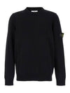 Logo Patch Lambswool Crewneck Knit Top Black - STONE ISLAND - BALAAN 1