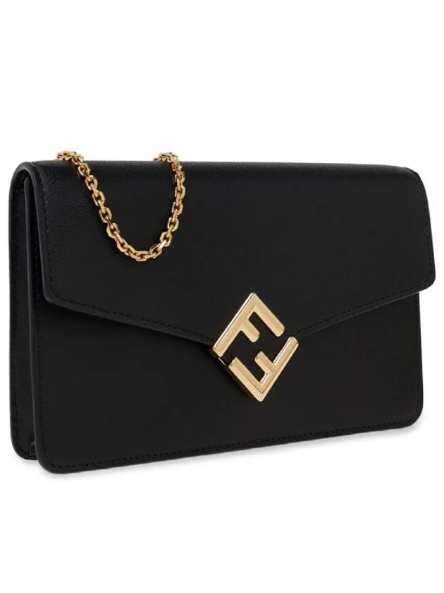 FF Logo Chain Diamond Leather Cross Bag Black - FENDI - BALAAN 3