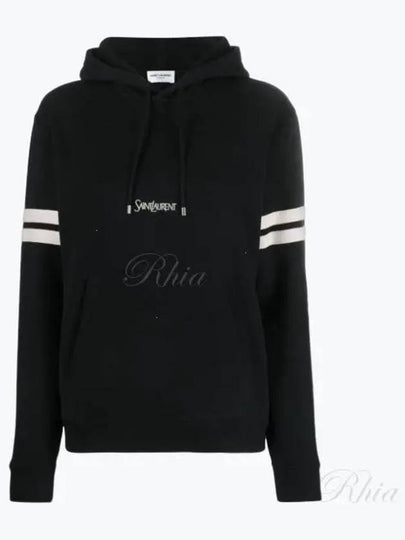 Embroidered Logo Hoodie Black - SAINT LAURENT - BALAAN 2