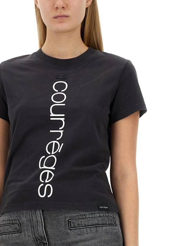 Women's Logo Cotton Short Sleeve T-Shirt Grey - COURREGES - BALAAN 4