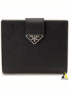 Triangle Logo Saffiano Leather Half Wallet Black - PRADA - BALAAN 2