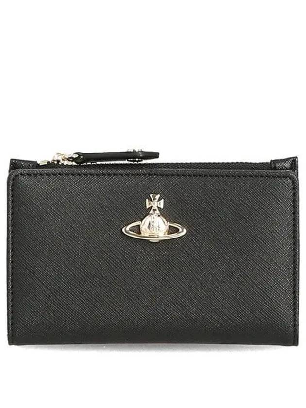 Saffiano ORB Logo Zipper Card Wallet Black - VIVIENNE WESTWOOD - BALAAN 2