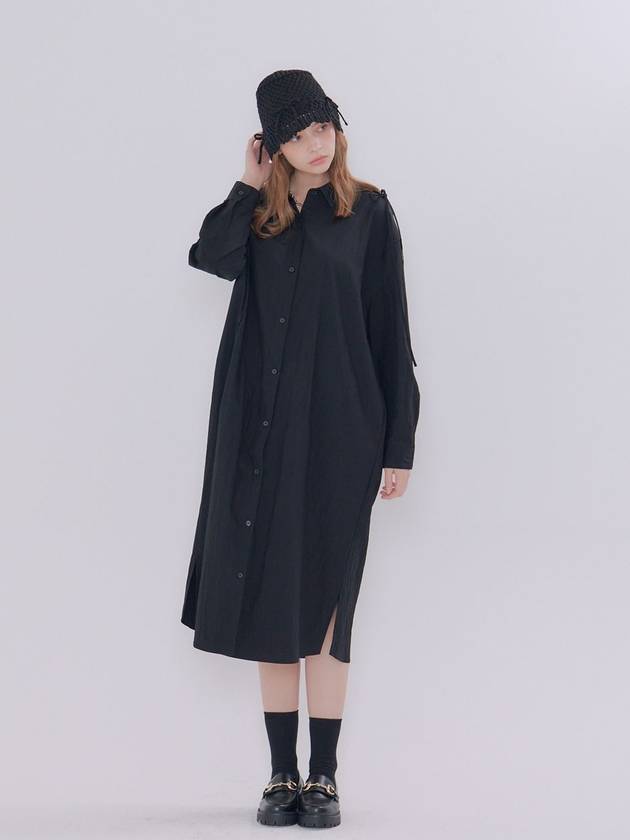 Ribbon Shirt Rayon Long Dress Black - METAPHER - BALAAN 4