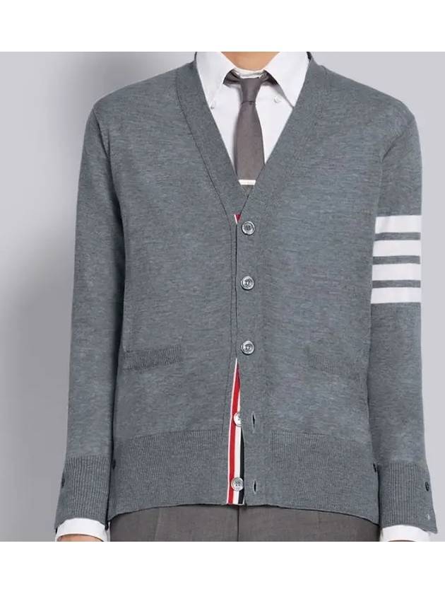 Men's Sustainable Classic Diagonal Wool Cardigan Medium Grey - THOM BROWNE - BALAAN 2