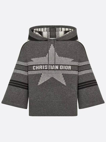 DiorAlps 3 4 Sleeve Hooded Sweater Gray Wool Cashmere - DIOR - BALAAN 1