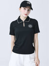 Lace Collar Decoration Functional Span Rib Keyhole Neck Black Short Sleeve T-Shirt DO3232TS18 - DOYOUKNOWMC GOLF WEAR - BALAAN 2