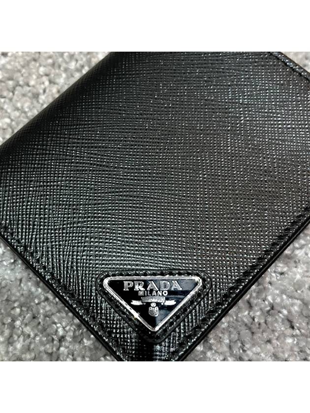 Triangular Logo Saffiano Half Wallet Black - PRADA - BALAAN 6