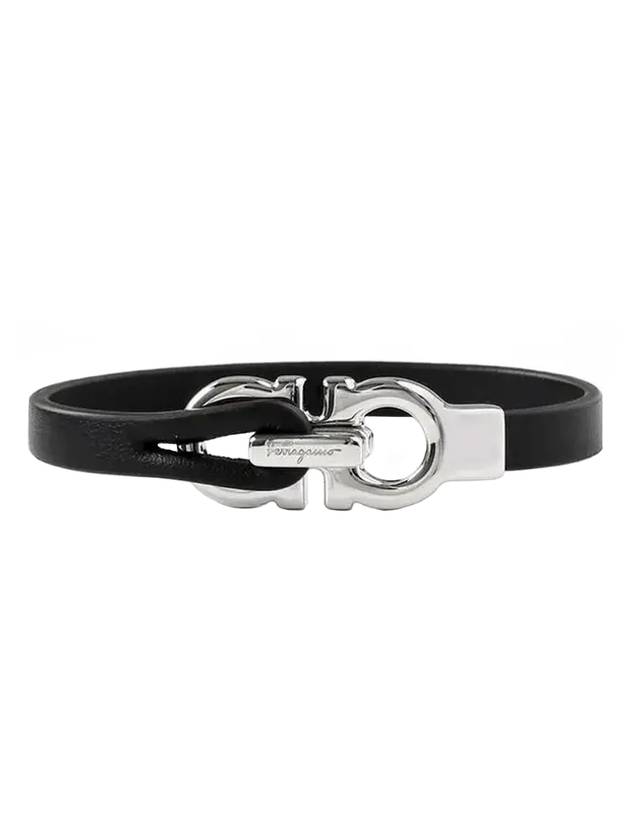 Double Gancini Silver Bracelet Black - SALVATORE FERRAGAMO - BALAAN 1