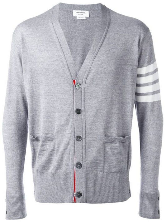 Men's Sustainable Classic Diagonal Wool Cardigan Pale Grey - THOM BROWNE - BALAAN 2