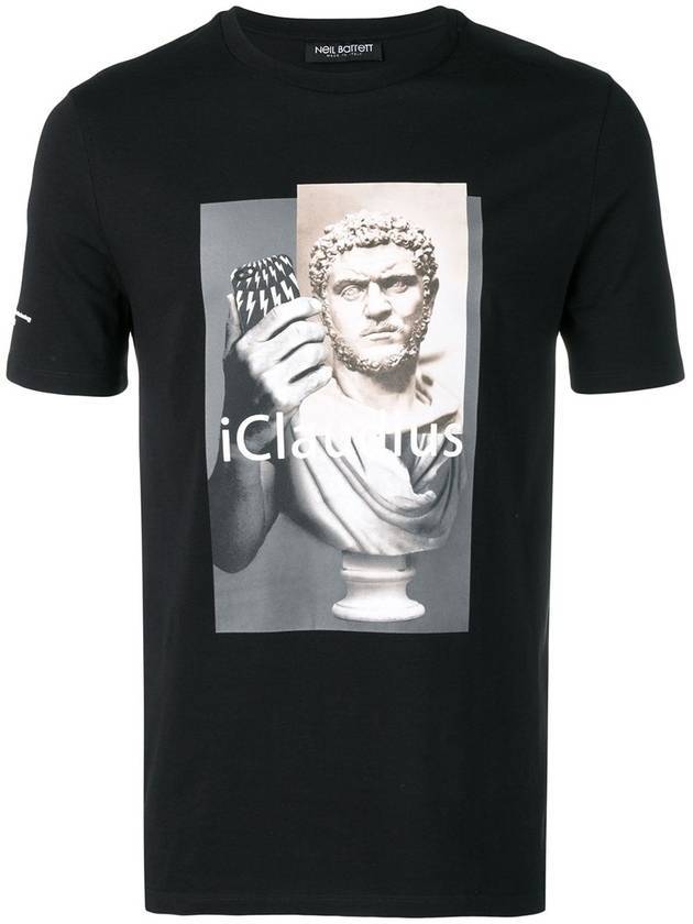 Claudius Print Short Sleeve T-Shirt Black - NEIL BARRETT - BALAAN 1