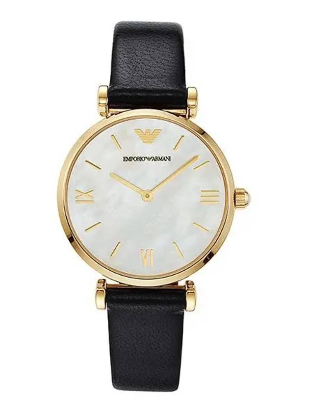 Women’s Retro Mother Of Pearl Dial Leather Watch Black - EMPORIO ARMANI - BALAAN 2