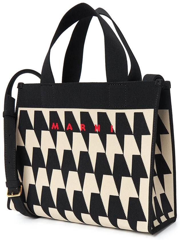 Houndstooth Jacquard Small Tote Bag White Black - MARNI - BALAAN 3