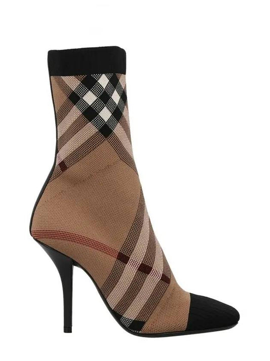 Knit Check Socks Ankle Boots Brown - BURBERRY - BALAAN 1