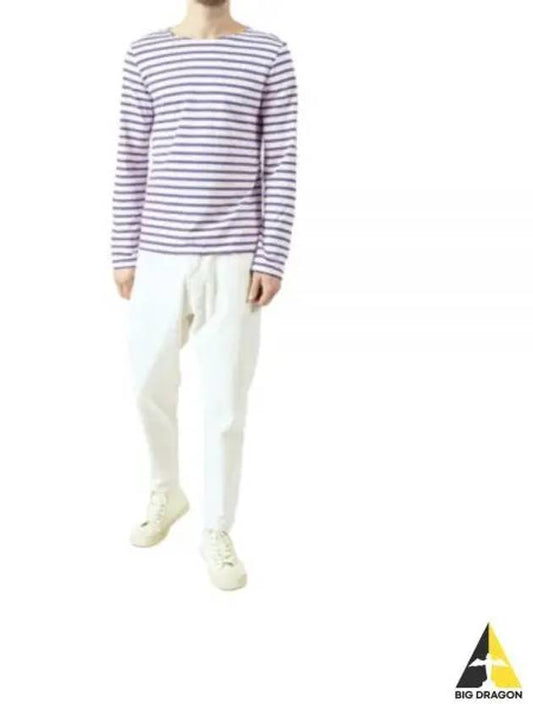 Minquiers Modern Stripe Long Sleeve T-Shirt Ecru Violet - SAINT JAMES - BALAAN 2