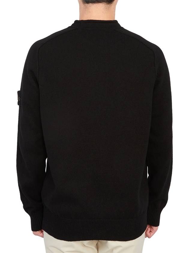 Men's Waffen Patch Crew Neck Raw Cotton Knit Top Black - STONE ISLAND - BALAAN 5