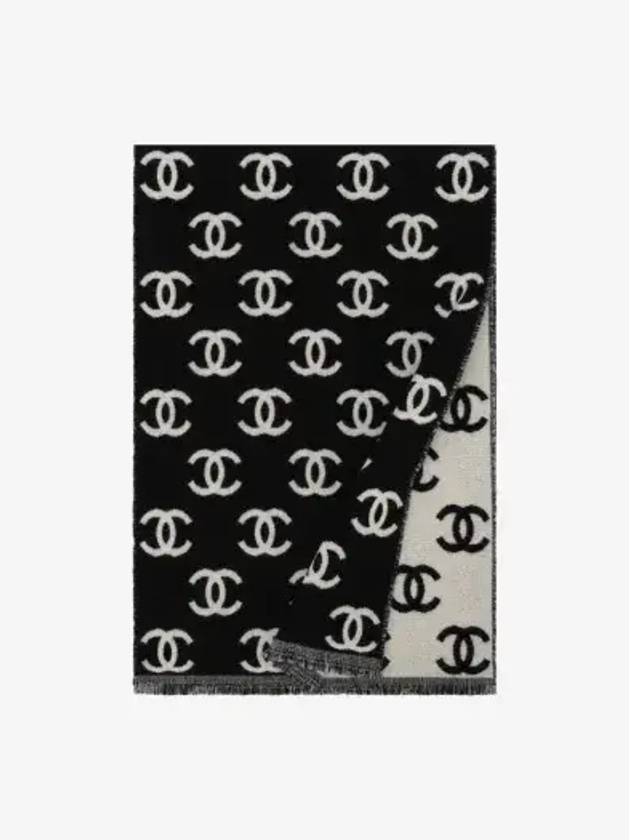 CC Logo Classic Pattern Wool Muffler Black Ivory - CHANEL - BALAAN 2