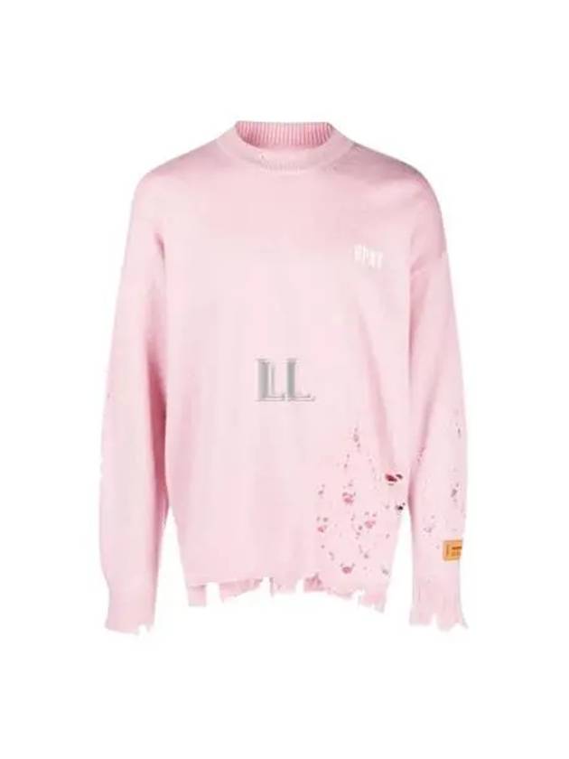 Shredded Crewneck Embroidered Logo Knit Top Pink - HERON PRESTON - BALAAN 2