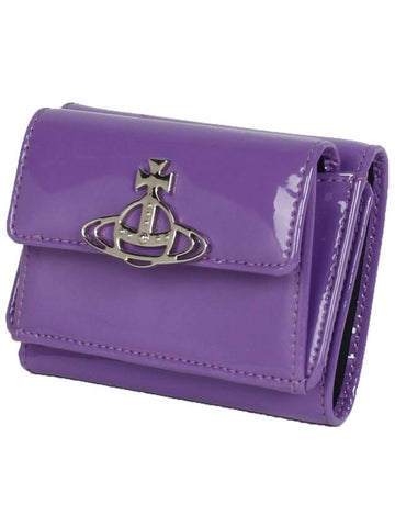 Logo Tri-Fold Patent Leather Half Wallet Purple - VIVIENNE WESTWOOD - BALAAN 1