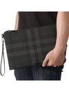 Check Large Zip Pouch Clutch Bag Charcoal - BURBERRY - BALAAN 5