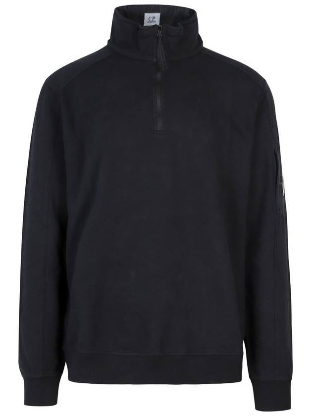 Lens Wappen Fleece Half Zip Up Sweatshirt Black - CP COMPANY - BALAAN 1