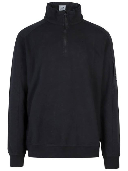 Men's Lens Wappen Half Zip Up Hooded Long Sleeve T-Shirt Black - CP COMPANY - BALAAN 1