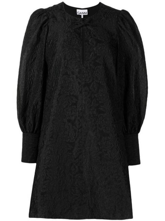 jacquard organza midi dress black - GANNI - BALAAN 1