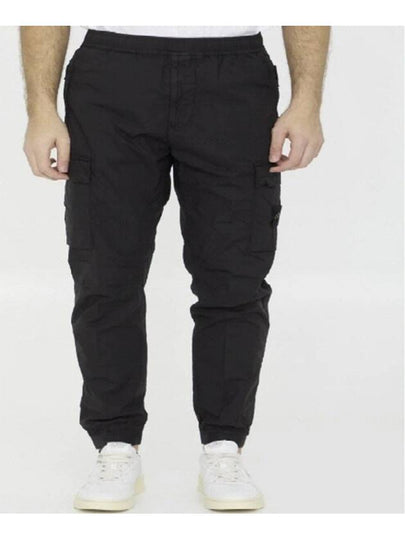 Stretch Cotton Tela Paracadute Cargo Straight Pants Black - STONE ISLAND - BALAAN 2