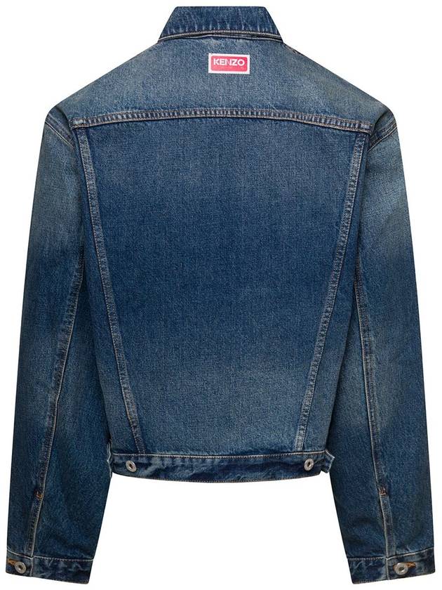 Blue Denim Jacket With Logo Patch And Contrasting Stitching In Cotton Denim Man - KENZO - BALAAN 2