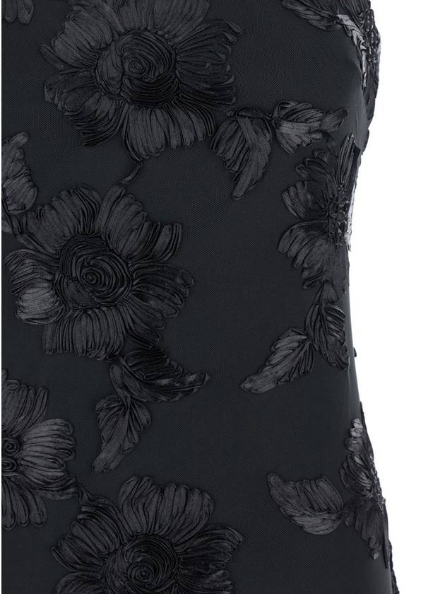 'Albertina' Black Long Strapless Dress With All-Over Floral Embroidery In Tech Fabric Stretch Woman - ROTATE - BALAAN 3