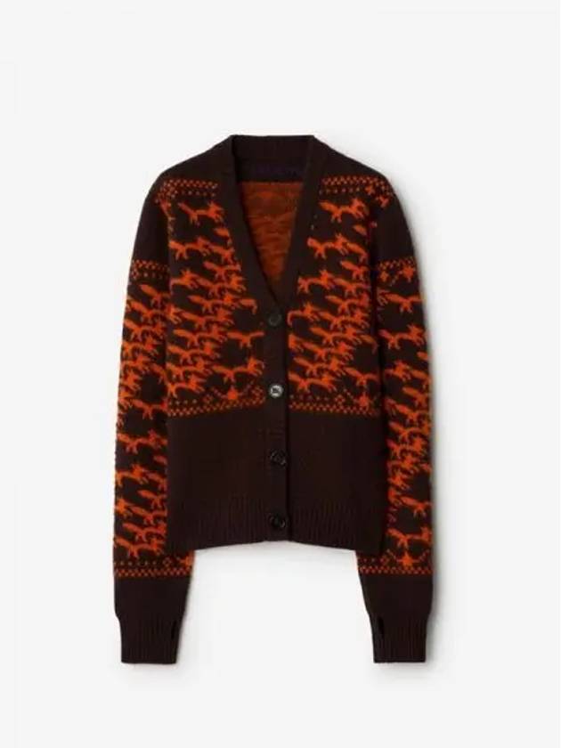 Fox Jacquard Knit Wool Cardigan Orange Brown - BURBERRY - BALAAN 2