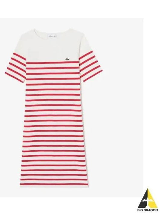 Women s Boat Neck Marine Striped Dress Red - LACOSTE - BALAAN 1