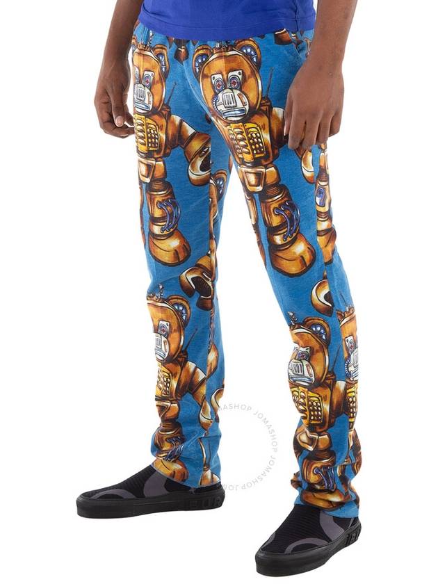 Men s Straight Pants Moschino Blue Allover Robot Print Cotton Trousers Brand Size 44 Waist 29 - MOSCHINO - BALAAN 3