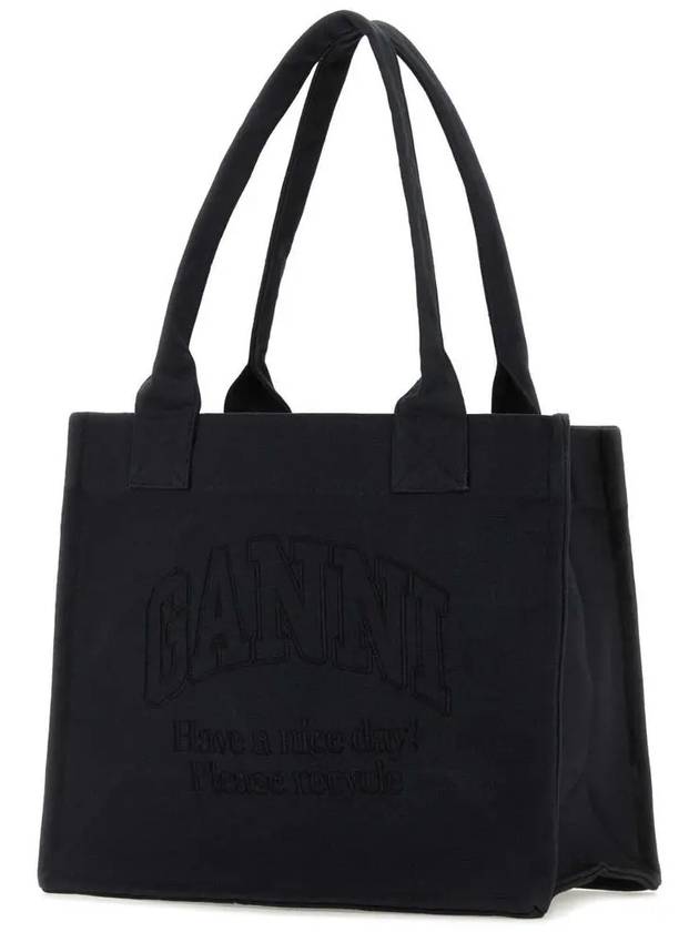 Embroidered Logo Canvas Tote Bag Black - GANNI - BALAAN 4