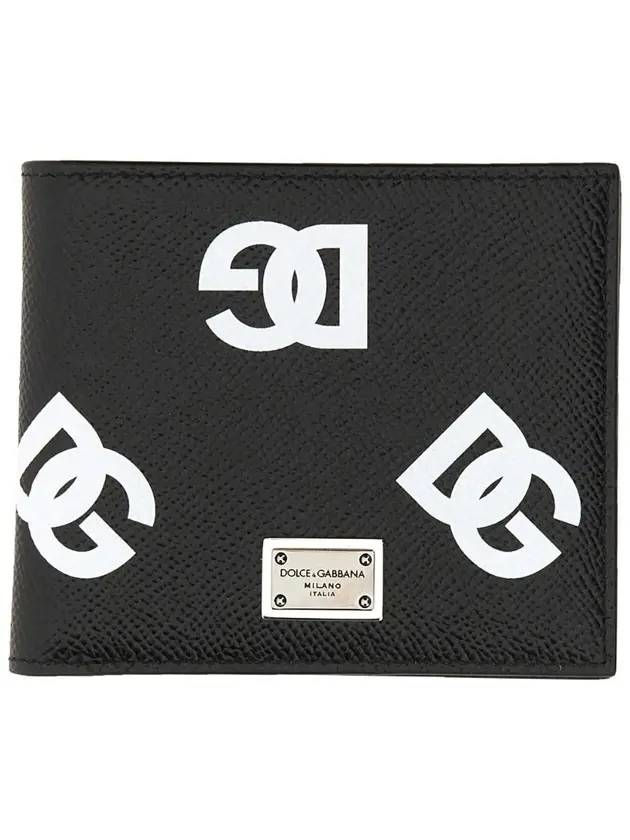 DG Logo Print Calfskin Half Wallet Black - DOLCE&GABBANA - BALAAN 1