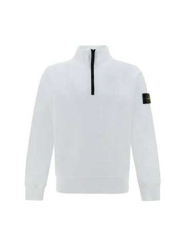 Logo Badge Half Zipper Cotton Fleece Knit Top White - STONE ISLAND - BALAAN 1