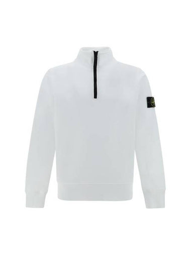 Logo Badge Half Zipper Cotton Fleece Knit Top White - STONE ISLAND - BALAAN 1