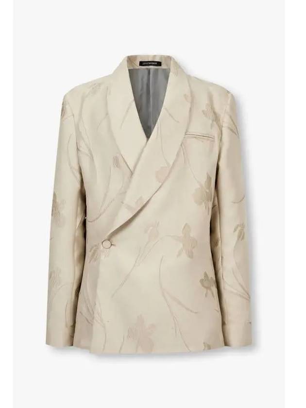 Men s Flower Jacquard Shawl Collar Jacket Beige - EMPORIO ARMANI - BALAAN 1