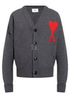 Big Heart Logo Wool Cardigan Grey - AMI - BALAAN 2